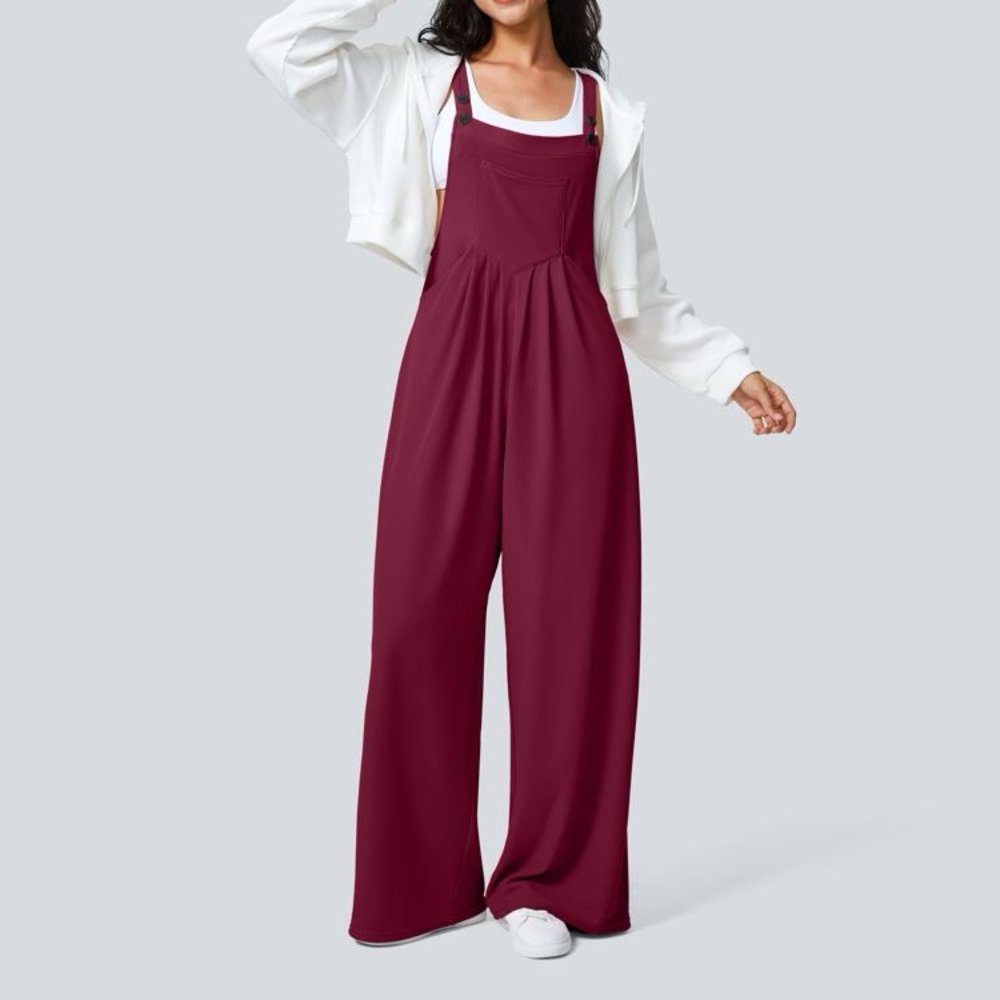 Halara Adjustable Strap Button Multiple Pockets Waffle Casual Overalls, XL